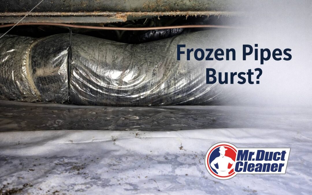 Frozen pipes burst causing water damage and the need for professional air duct cleaning